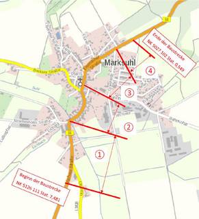 B 84 / Ortsdurchfahrt Marksuhl - Instandsetzung der Fahrbahn Übersichtsplan Teilabschnitte B84 OD Marksuhl Quelle TLBV Planungsbüro PBB