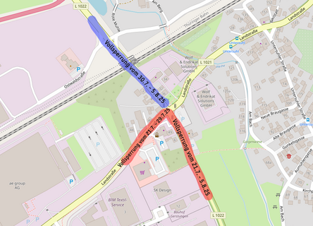 Darstellung der gesperrten Fahrbahn ©Karte von www.openstreetmap.org karte vollsperrunguntersuhl16.07.2025