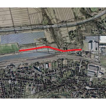 Schematische Darstellung Erschließungsstraße Oberhalb der Bahn © T. Hennicke Karte Widmung Oberhalb der Bahn