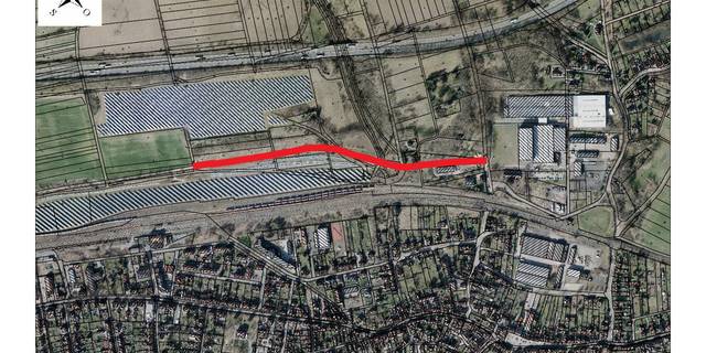 Schematische Darstellung Erschließungsstraße Oberhalb der Bahn ©T. Hennicke Karte Widmung Oberhalb der Bahn