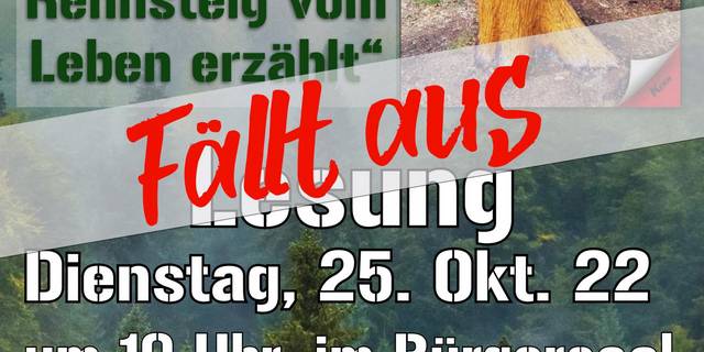 FÄLLT AUS!!! LESUNG mit Frank Stübner: "Was der Rennsteig vom Leben erzählt" lesung fällt aus
